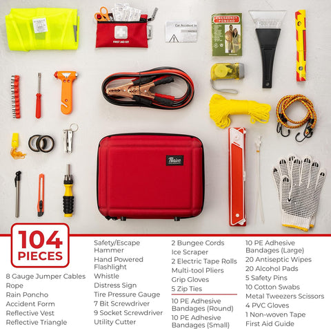 LIANXIN Car Roadside Emergency Kit - 97-Piece With Jumper Cables, Tow Straps & Safety Gear