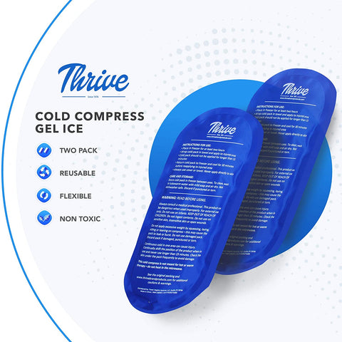 Thrive 2 Pack Reusable Cold Compress Ice Packs For Injury, Gel Ice